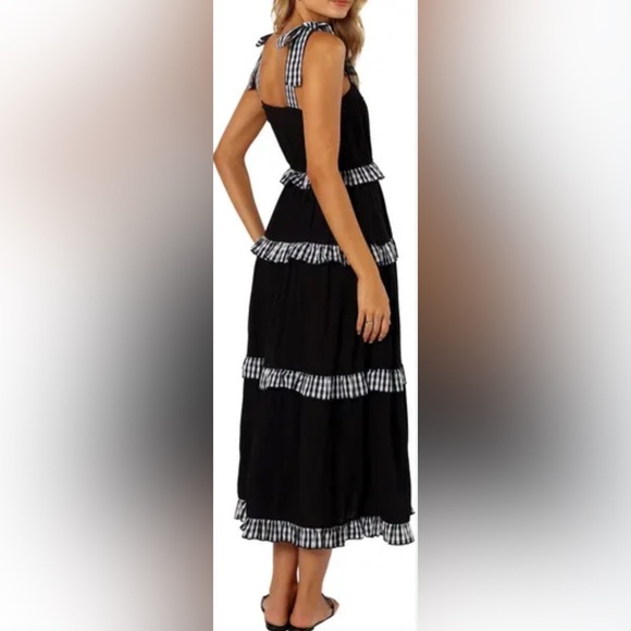 Petal & Pup Chantry Check Ruffle tie strap maxi dress, black & white, sz L, NWT - Picture 5 of 9